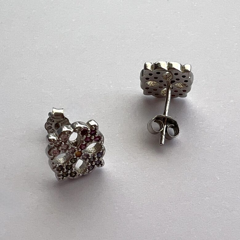 Silver Earrings with Zircon Flor de Colores